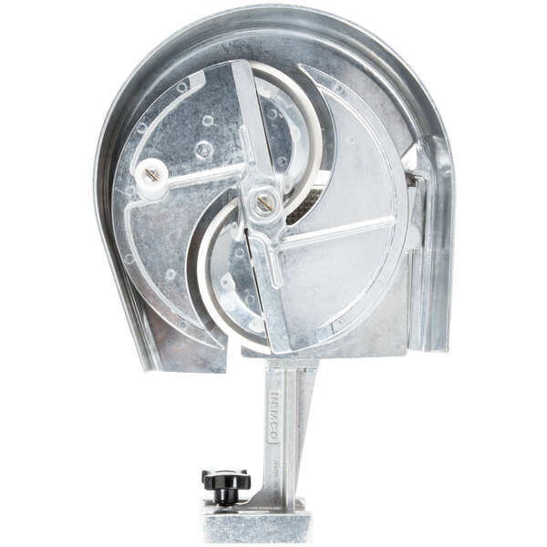 a metal object with a black handle