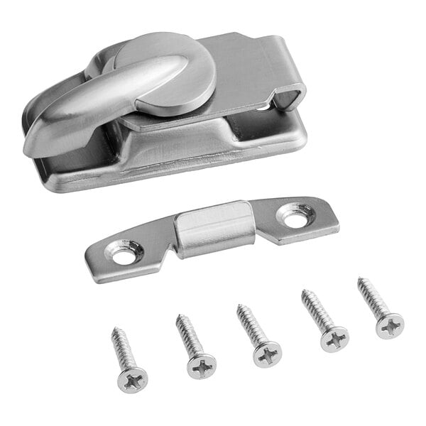 A stainless steel LTH DR W drawer latch with screws.