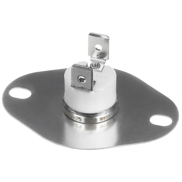 A metal plate with a small metal part on top.