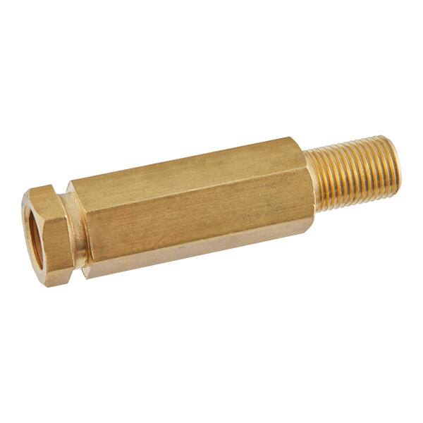 A Vulcan brass threaded pipe fitting with a threaded end.
