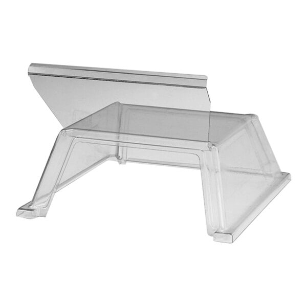 A clear plastic sneeze guard for a Star hot dog roller.
