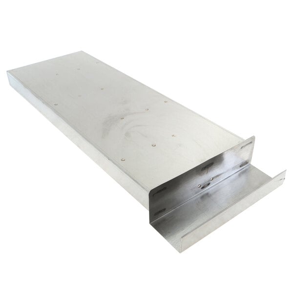 A stainless steel metal drawer with a hole in it.