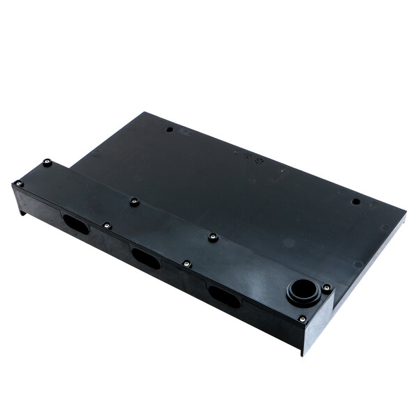 a black rectangular object with holes