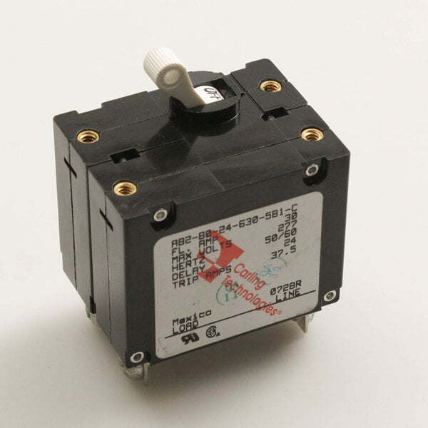 A black square Alto-Shaam circuit breaker with a white label.