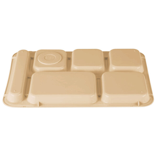 A beige plastic tray with six square compartments.