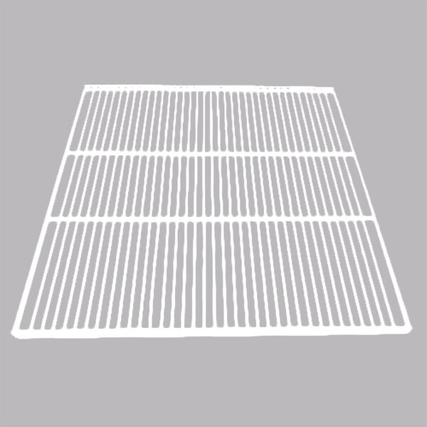 A white grid shelf with black lines.