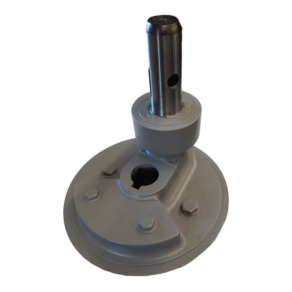 A metal planetary assembly component with a circular base and a vertical shaft.