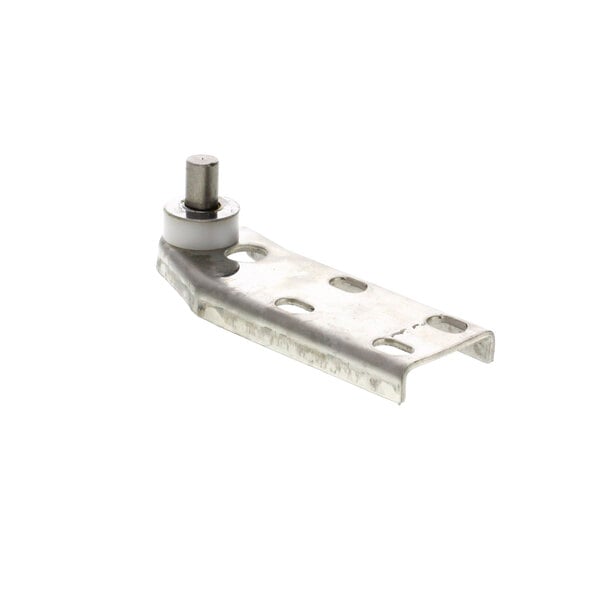 A metal Master-Bilt bottom left hinge with a round metal pin and holes.