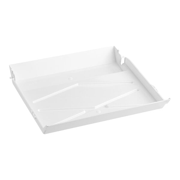 A white rectangular tray with two compartments on it.