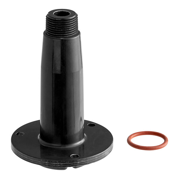 A black plastic Vollrath drain adapter with a red rubber O-ring.