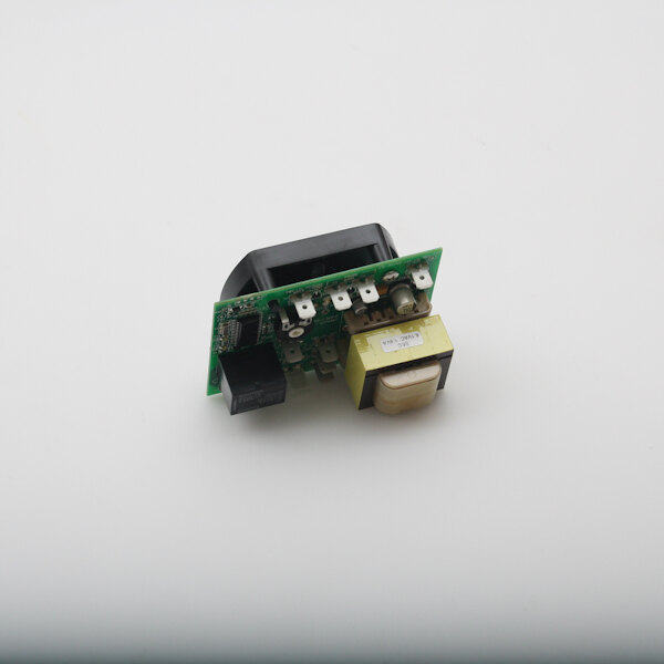 A small green Victory fryer temp control circuit board with black plastic and metal components.