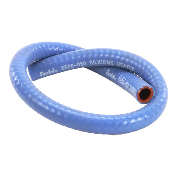 A blue silicone heater hose with visible text and a red inner lining.