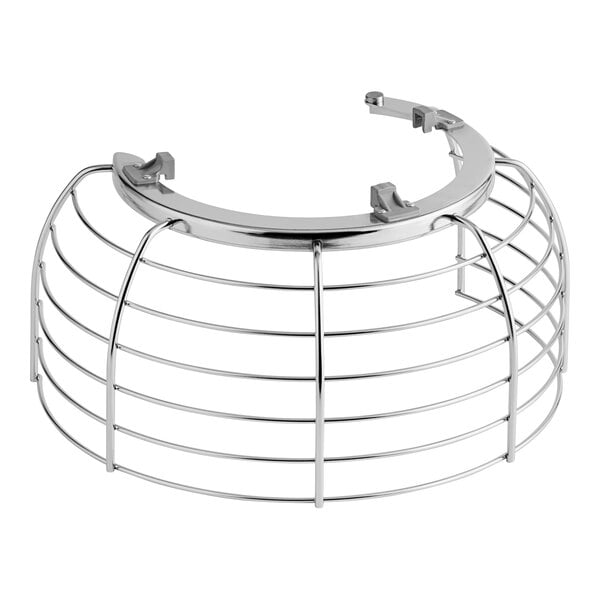 A metal wire cage with a metal ring.