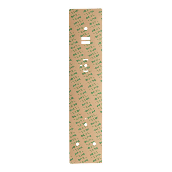 A rectangular cardboard control panel overlay for a Vulcan convection oven with green and brown paper strips on it.