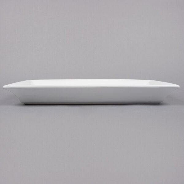 A white rectangular American Metalcraft stoneware platter.
