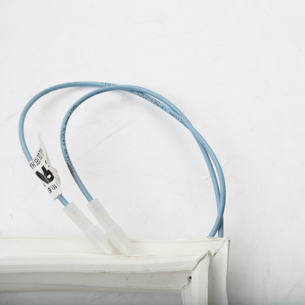 a close up of a white and blue cable