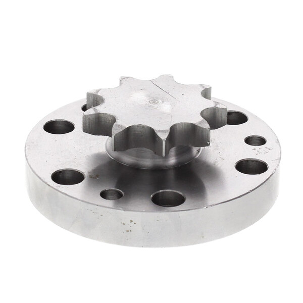 A metal Univex bowl pinion gear with holes on the top.