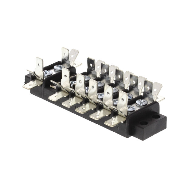 A black electrical device with several terminals inside.