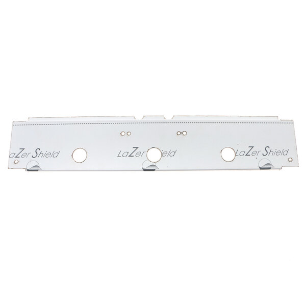 A white metal rectangular plate with holes.