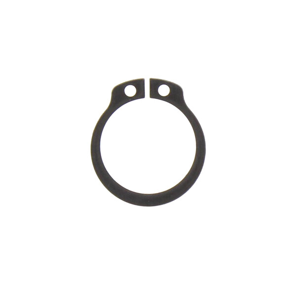 A black metal Varimixer snap ring with two holes.