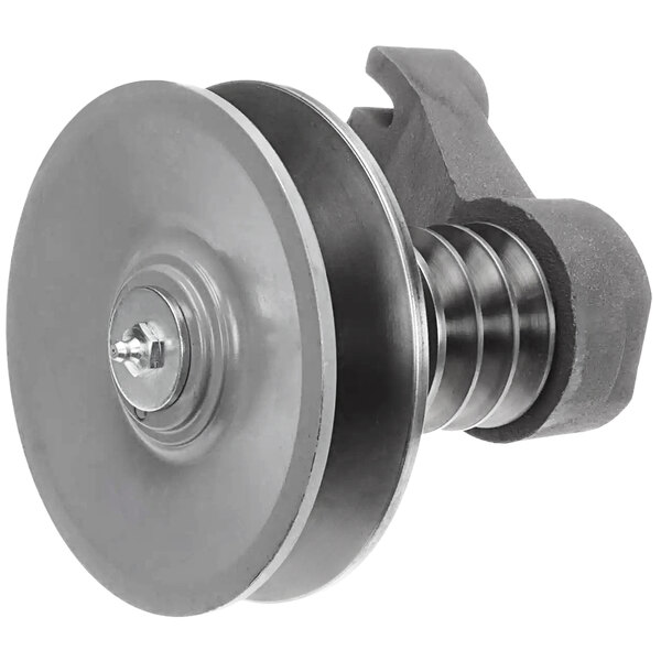A close-up of a Varimixer R27-6M metal arm assembly wheel.