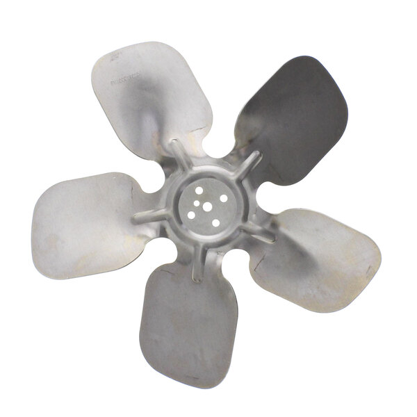 A close-up of a metal fan blade.