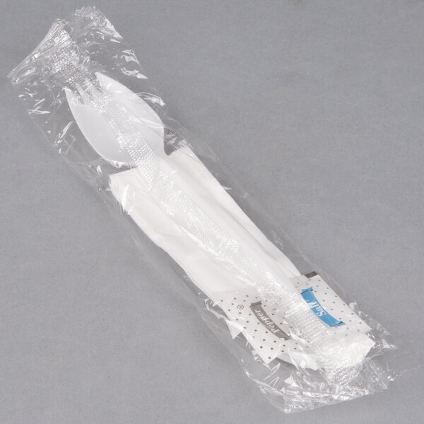 Choice Individually Wrapped White Medium Weight Plastic Spork, Napkin ...