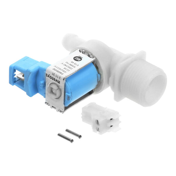A blue and white Rational Solenoid Valve.