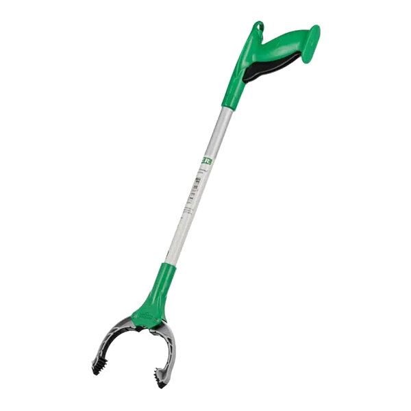 A green and black Unger NiftyNabber with a silver trigger and handle.