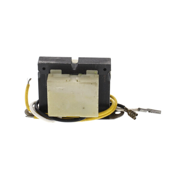 A Lang black and white electrical transformer with wires.