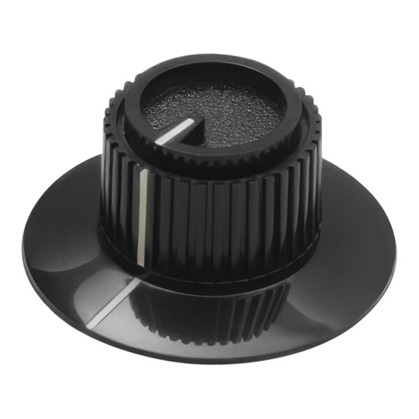 A black plastic Lang knob with a white line on top.