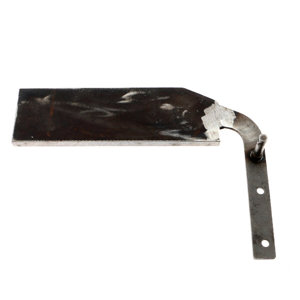 A metal bracket with a metal handle and a metal plate with a screw on it.