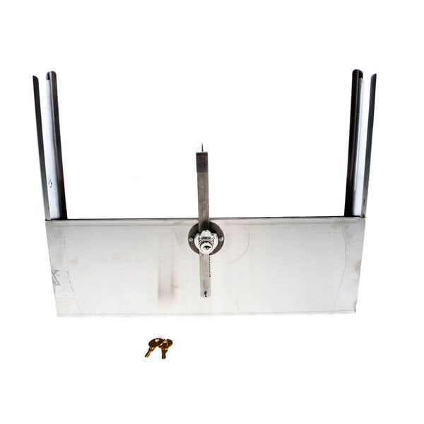 A Glastender metal locking cover plate with keys.