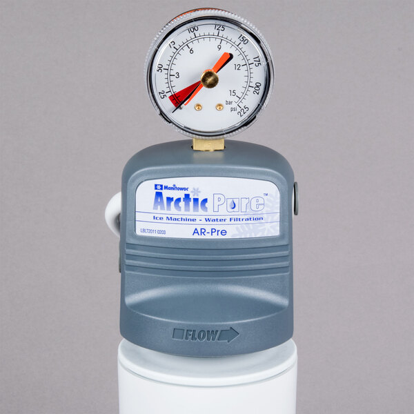 a grey machine with a white label