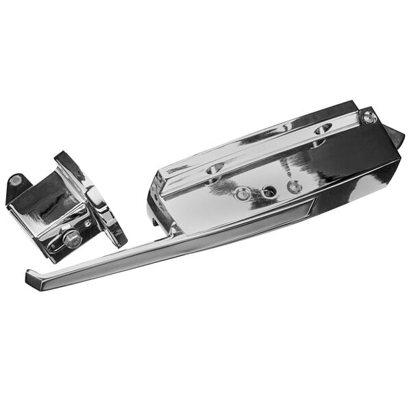 A close-up of a chrome metal Component Hardware walk-in latch.