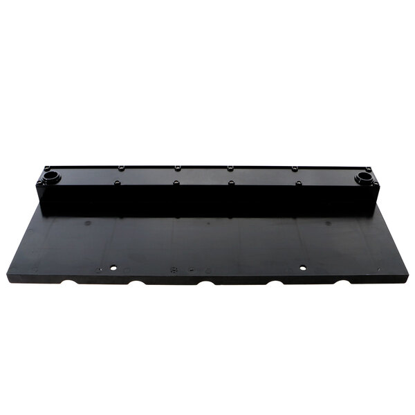 A black plastic rectangular tray with two holes in the middle.