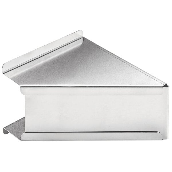 A silver triangle shaped metal knife holder.