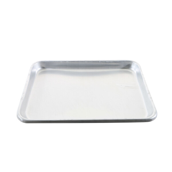 A close-up of a Vulcan drip tray on a white counter.