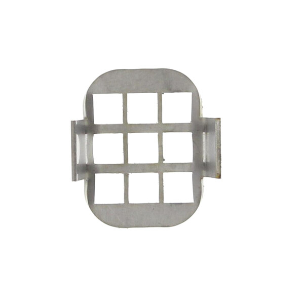 A white metal square with holes in it.