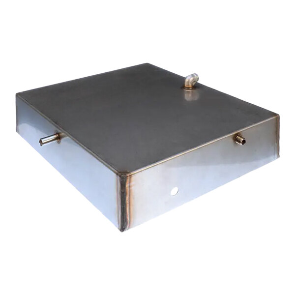 A rectangular stainless steel evaporator pan with multiple pipe fittings, designed for use with the Winston Industries Inc. HA8503.