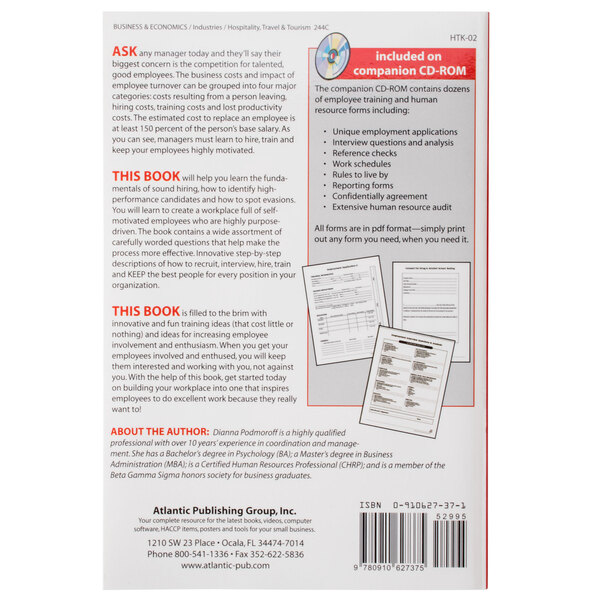 The back of the book "How to Hire, Train & Keep the Best Employees" with text and papers.