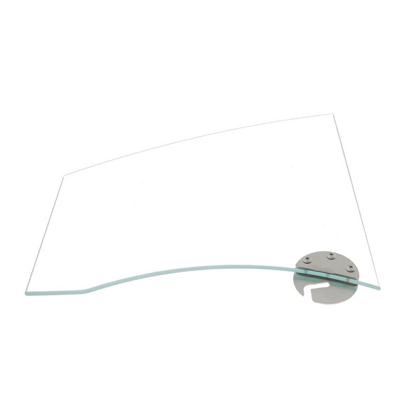 A metal object with a clear glass strip held by a metal holder.