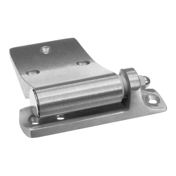 A metal Bally hinge with screws and round ball on the hinge.