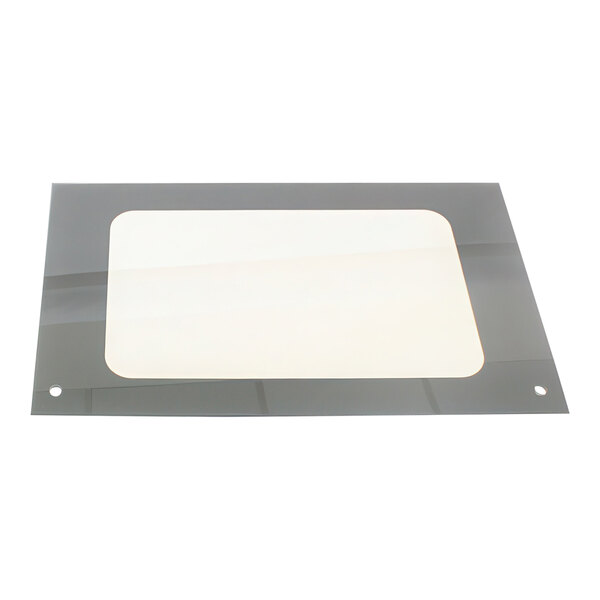 A rectangular glass door with a white frame.