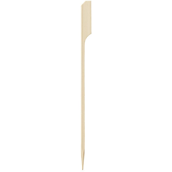 A wooden toothpick with a bamboo paddle handle.