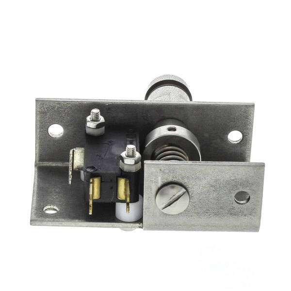 A close-up of a black and gold mechanical device with screws and bolts.