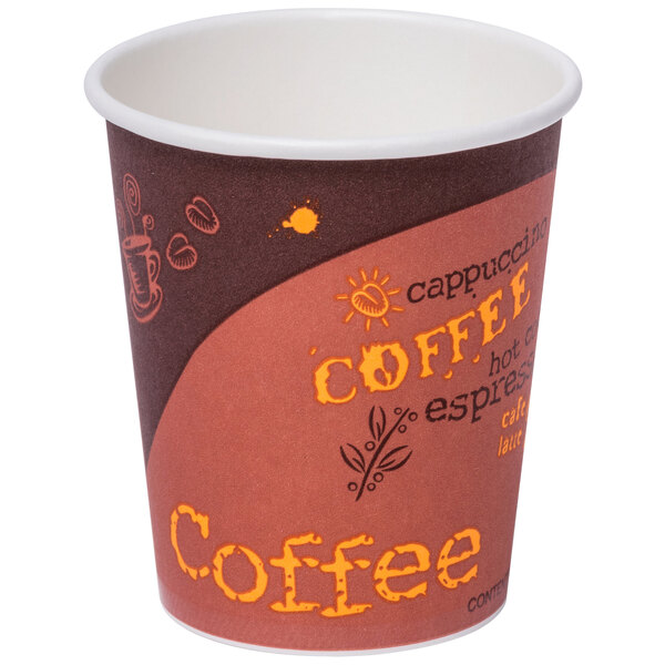 Choice 10 oz. Coffee Print Poly Paper Hot Cup - 50/Pack