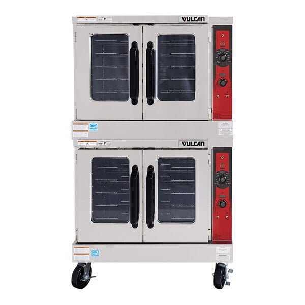 A large white Vulcan double deck electric convection oven with glass doors.