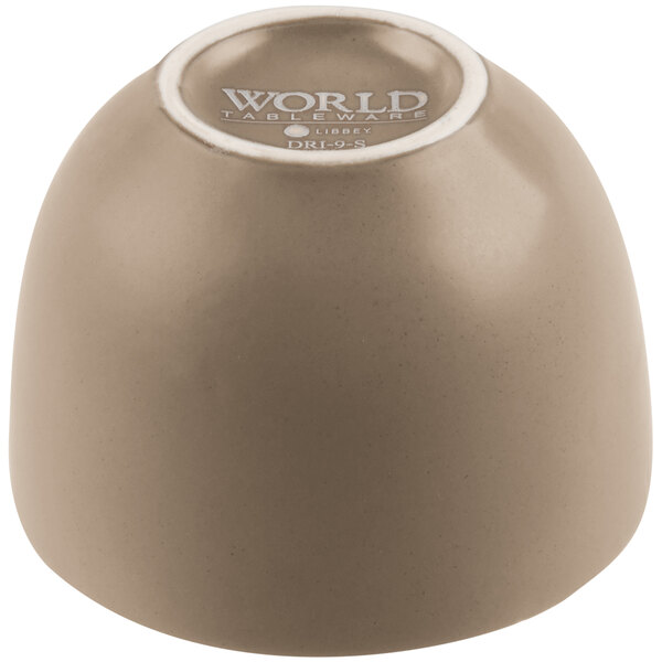 A close up of a Libbey Driftstone sand satin porcelain bouillon bowl.