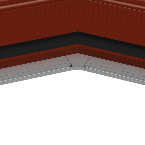 A stainless steel 45 degree inside corner drink rail on a table in a bar.